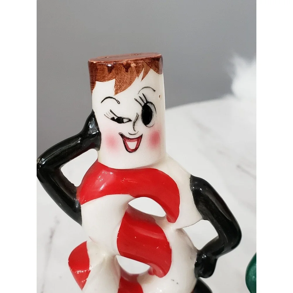 Anthropomorphic Christmas Candy Canes Salt & pepper shakers made Japan Kitschy